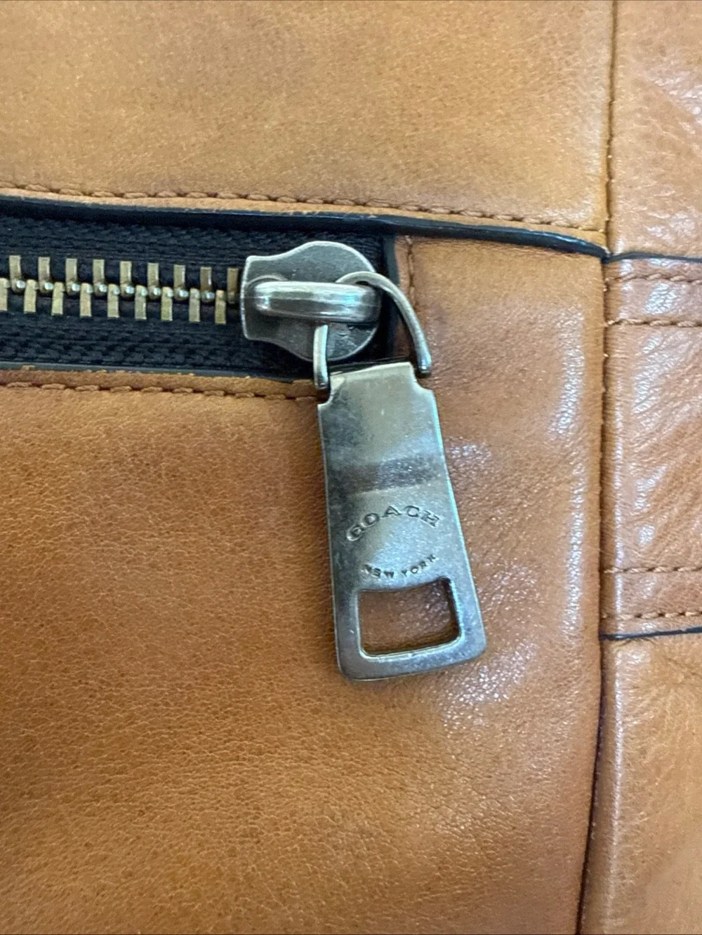 Coach Leather Briefcase in Cognac Brown with Black Handles